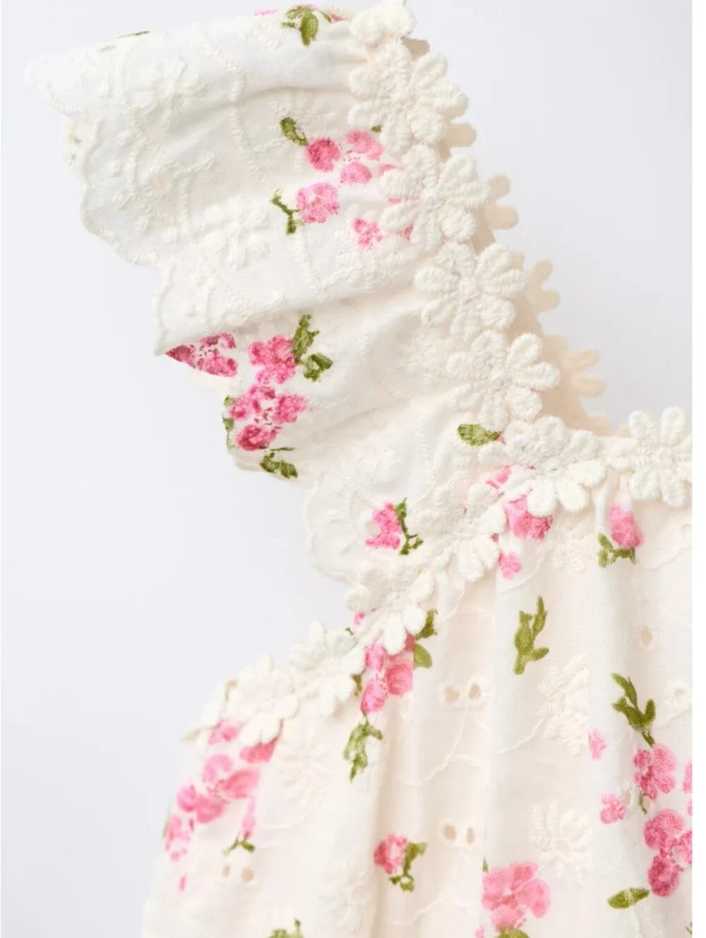 Zara Floral Eyelet Romper With Bonnet